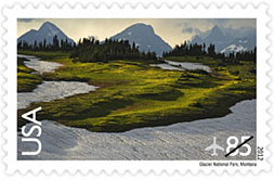 Glacier National Park stamp, 85 cent Canada, Mexico rate stamp