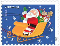 Santa and Sleigh 2012 U. S. Postage Stamps