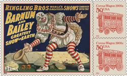 USPS Circus Souvenir Sheet - Circus Wagon Stamp 50 cents