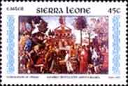 Sierra Leone used the Temptation of Christ fresco for their 1985 issued postage stamp