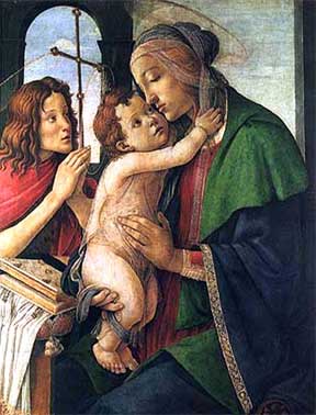 Painting of Madonna and Child with St. John by Sandro Botticelli.