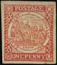 1850 Sydney View One Penny Carmine Stamp 