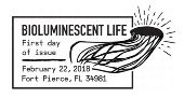 USPS First Day of Issue - Bioluminiscent Life Stamp - Black and White Ceancel 2018