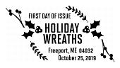 Holiday Wreaths Stamps, 2019, USPS - Black and White cancel
