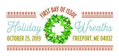 Holiday Wreaths Stamps, 2019, USPS, Color Cancel