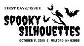 Spooky Silhouettes Stamp, USPS 2019, (Halloween Stamps) black and white cancel