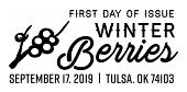 Winter Berries black and white cancel, USPS 2019