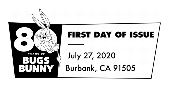 USPS, Bugs Bunny black and white cancel, 2020