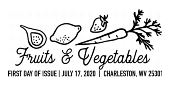 USPS Fruits and Vegetables black and white cancel, 2020