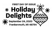 USPS, Holiday Delights cancel in black and white, 2020