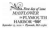 USPS, Mayflower in Plymouth Harbor cancel in black and white, 2020