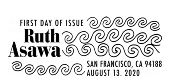 Ruth Asawa cancel in black and white, USPS 2020