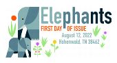 USPS, Elephants Stamp Elephants cancel First Day of Issue in color, USPS