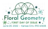 Floral Geometry cancel First Day of Issue in green, USPS