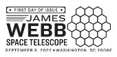 USPS, James Webb Space Telescope Stamp James Webb Space Telescope cancel First Day of Issue in black and white, USPS