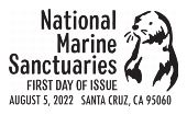 USPS, National Marine Sanctuaries Stamp National Marine Sanctuaries cancel First Day of Issue in black and white, USPS