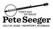 Pete Seeger cancel First Day of Issue in black and white, USPS