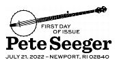 USPS, Pete Seeger Stamp Pete Seeger cancel First Day of Issue in black and white, USPS