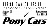 USPS, Pony Cars Stamp Pony Cars cancel First Day of Issue in black and white, USPS