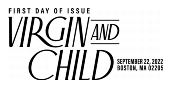 USPS, Virgin and Child Stamp Virgin and Child cancel First Day of Issue in black and white, USPS