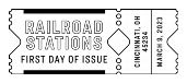 USPS, Railroad Stations cancel Railroad Stations cancel in black and white, USPS
