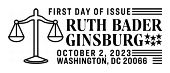 Ruth Bader Ginsburg cancel in black and white, USPS