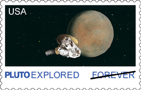 Stamp News Publishing's version of the Pluto stamp as it would appear if issued today.