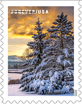 Winter Village Scene Vintage Christmas Postage Stamps 22-cent USPS Stamps for Holiday Cards Mid-Century Modern